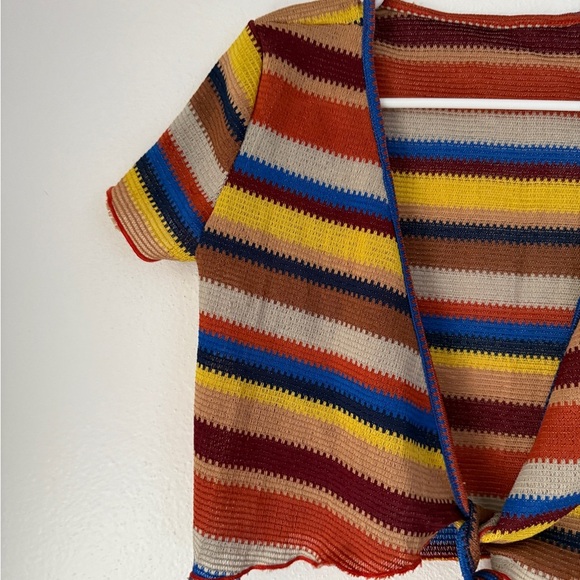 Colorful Striped Tie-Front Blouse Dazy Small - Picture 2 of 9
